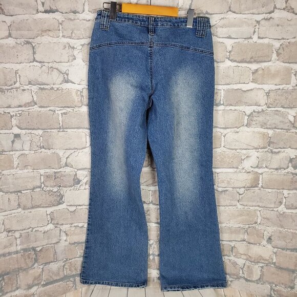 French Twist Flare High Waist Jean Front Patch Pocket Size 10 Medium Wash - Picture 6 of 11